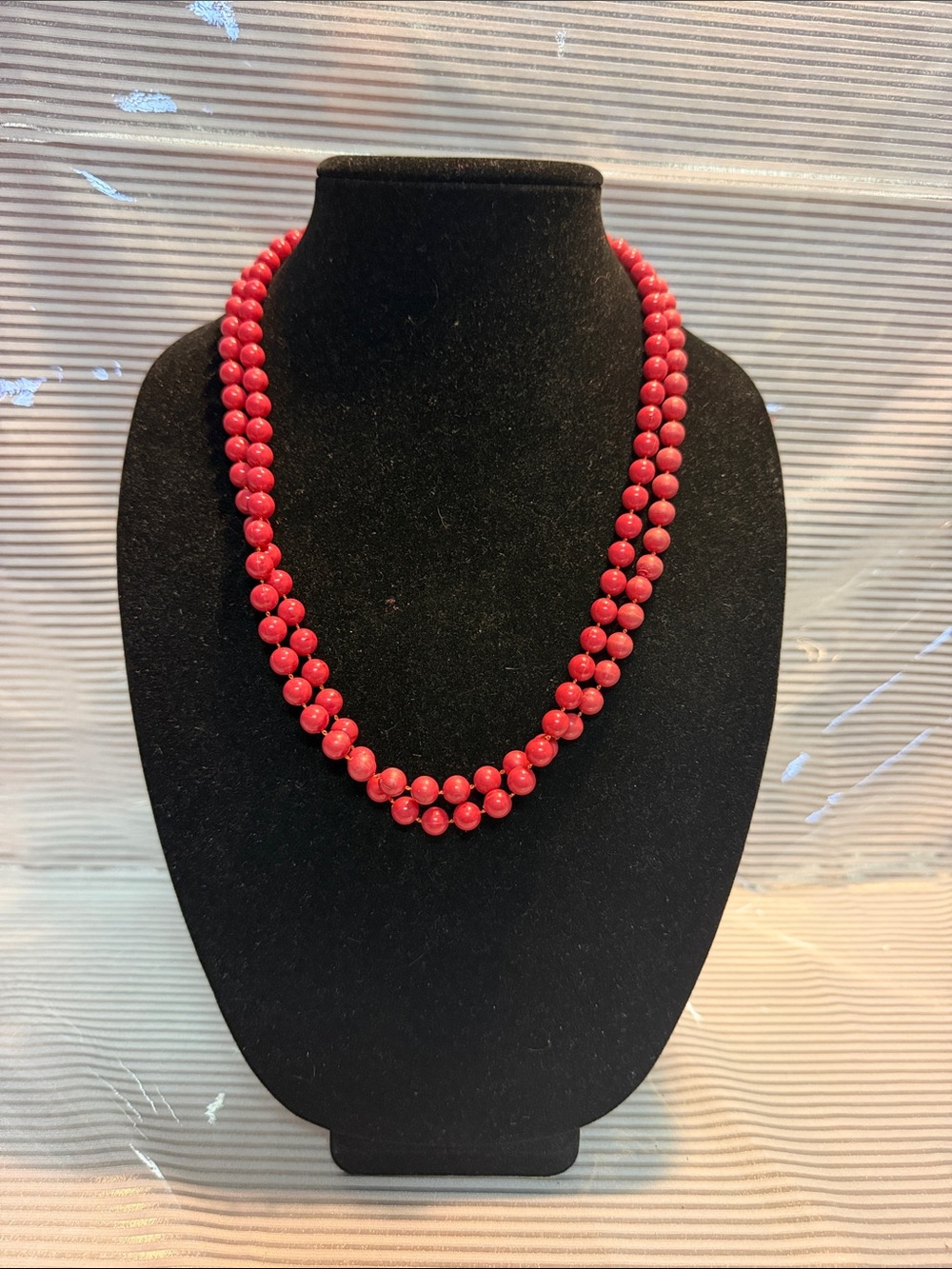 Source Unknown Red Double-Strand Beaded Necklace